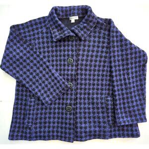 Coldwater Creek Purple & Black Houndstooth Check Wool Cardigan Sweater Size 1X